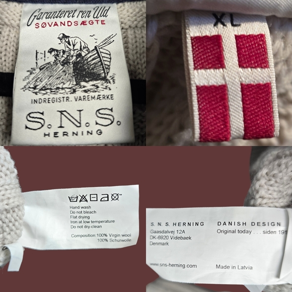 S.N.S Herning Mens Light Grey Biege Wool Stark Knit Sweater Size XL - Picture 5 of 5